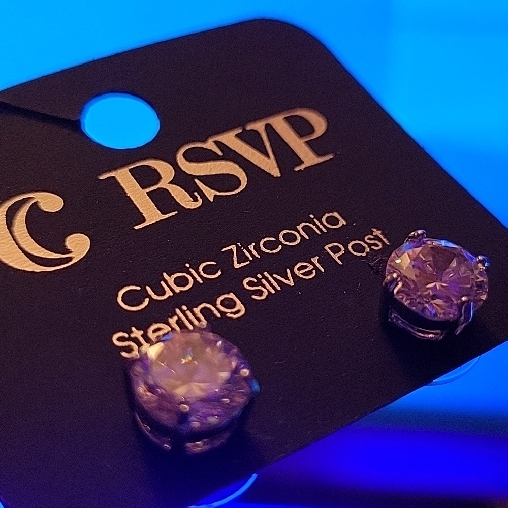 Cubic Zirconia Sterling Silver Post Earrings C RSVP - Picture 1 of 3